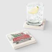 ヴィンテージレッドトラッククリスマスツリーファミリー名 ストーンコースター (横)