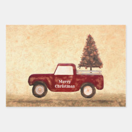 ヴィンテージレッドトラッククリスマスツリーファームハ素朴ウス ラッピングペーパーシート