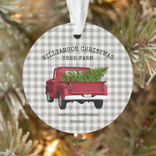 ヴィンテージレッドトラッククリスマスツリーファームファミリー名 オーナメント (ツリー)