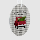 ヴィンテージレッドトラッククリスマスツリーファームファミリー名 オーナメント (正面)