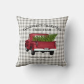 ヴィンテージレッドトラッククリスマスツリーファームファミリー名 クッション (裏面)