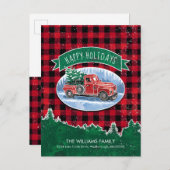 ヴィンテージレッドトラッククリスマスツリーホリデームービング 案内ポストカード (正面/裏面)