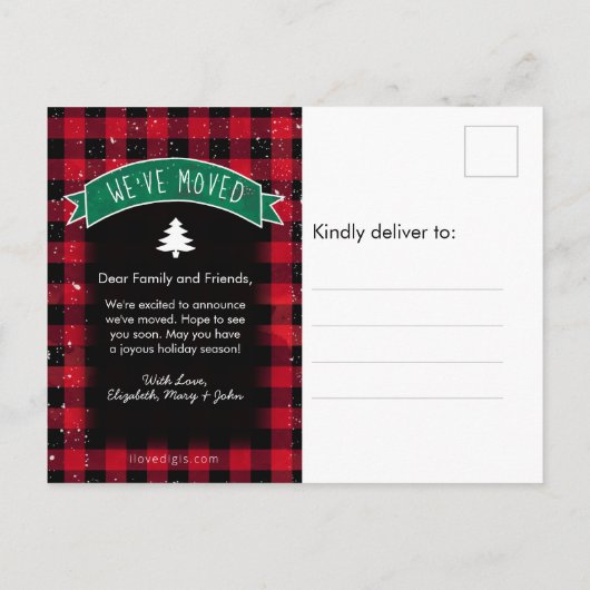 ヴィンテージレッドトラッククリスマスツリーホリデームービング 案内ポストカード (裏面)