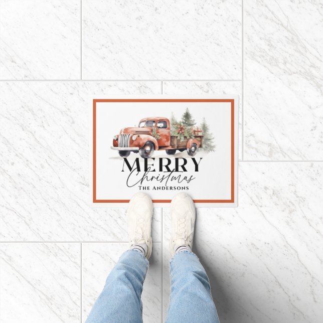 ヴィンテージレッドトラッククリスマスツリーホリデー ドアマット (室内)