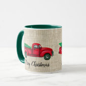 ヴィンテージレッドトラッククリスマスツリーマグ マグカップ (正面左)