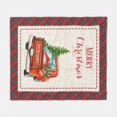 ヴィンテージレッドトラッククリスマスツリー格子模様 フリースブランケット (正面(横))