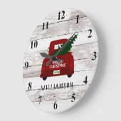 ヴィンテージレッドトラッククリスマスツリー素朴ウッドラウンド ラージ壁時計 (傾斜)