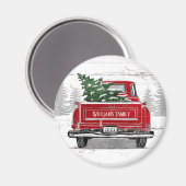 ヴィンテージレッドトラッククリスマスツリー素朴名 マグネット (正面/裏面)