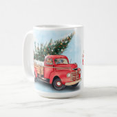 ヴィンテージレッドトラッククリスマスツリー コーヒーマグカップ (正面左)