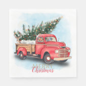 ヴィンテージレッドトラッククリスマスツリー スタンダードランチョンナプキン (正面)