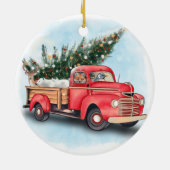 ヴィンテージレッドトラッククリスマスツリー セラミックオーナメント (裏面)