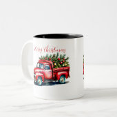 ヴィンテージレッドトラッククリスマスツリー ツートーンマグカップ (正面左)
