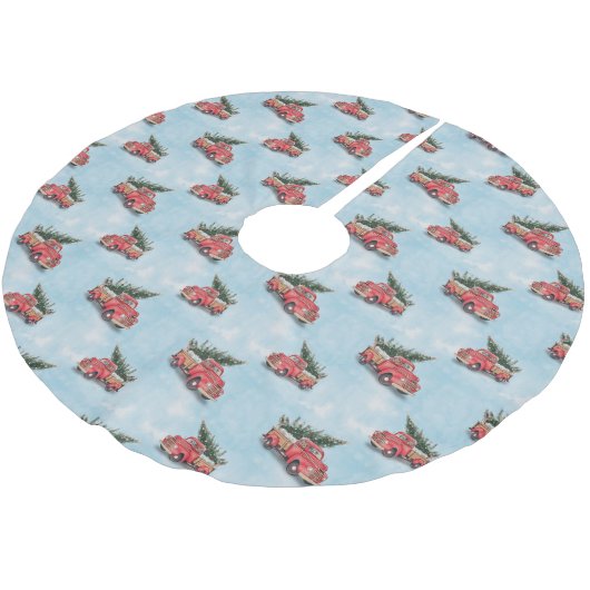 ヴィンテージレッドトラッククリスマスツリー ブラッシュドポリエステルツリースカート (アングル)