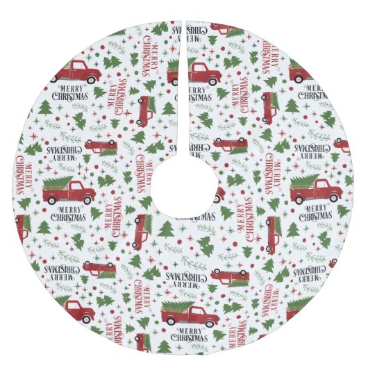 ヴィンテージレッドトラッククリスマスツリー ブラッシュドポリエステルツリースカート (正面)