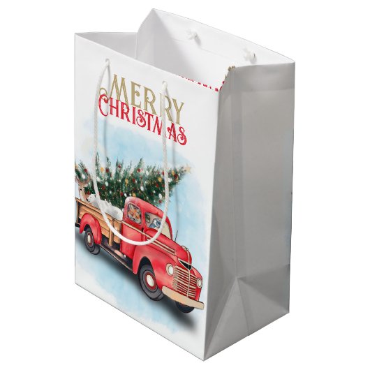 ヴィンテージレッドトラッククリスマスツリー ミディアムペーパーバッグ (裏面アングル)