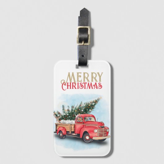 ヴィンテージレッドトラッククリスマスツリー ラゲッジタグ (正面縦)