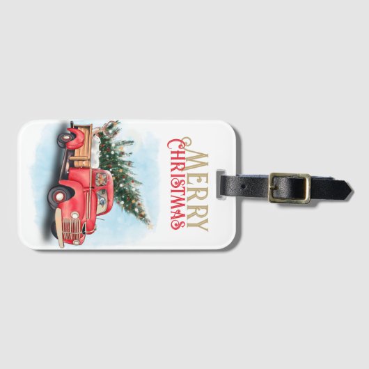 ヴィンテージレッドトラッククリスマスツリー ラゲッジタグ (正面横)