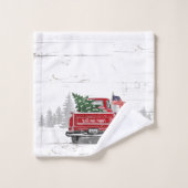 ヴィンテージレッドトラッククリスマスツ素朴リーパインネーム  バスタオルセット (ウォッシュタオル)