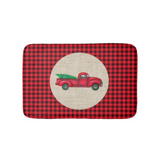 ヴィンテージレッドトラッククリスマスバスマット バスマット (正面)