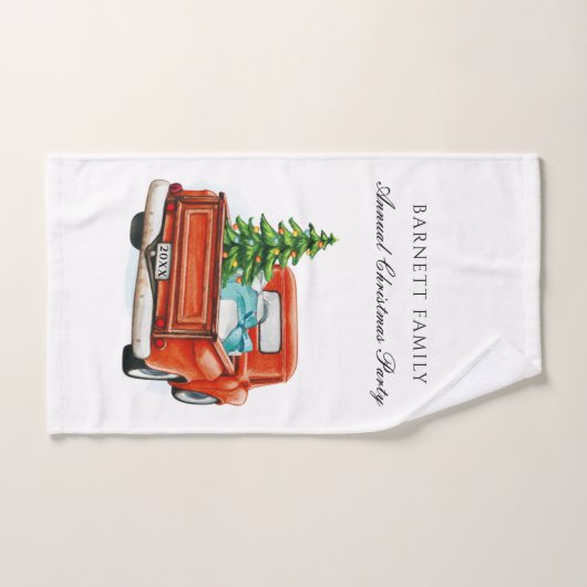 ヴィンテージレッドトラッククリスマスパーソナライズされたパーティー ハンドタオル (ハンドタオル)