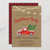 ヴィンテージレッドトラッククリスマスパーティの招待状 シーズンカード (正面/裏面)