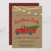ヴィンテージレッドトラッククリスマスパーティの招待状 シーズンカード (正面/裏面)