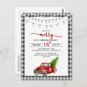 ヴィンテージレッドトラッククリスマスパーティの招待状 ポストカード (正面/裏面)