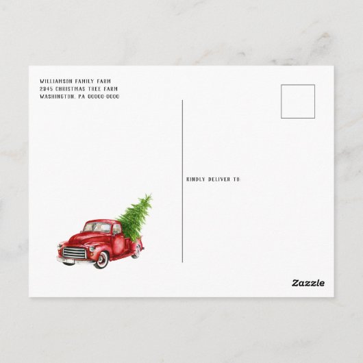 ヴィンテージレッドトラッククリスマスパーティの招待状 ポストカード (裏面)