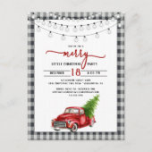 ヴィンテージレッドトラッククリスマスパーティの招待状 ポストカード (正面)