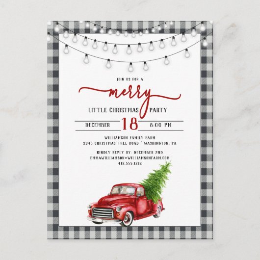 ヴィンテージレッドトラッククリスマスパーティの招待状 ポストカード (正面)