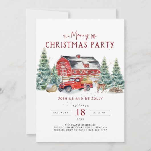 ヴィンテージレッドトラッククリスマスパーティの招待状 招待状 (正面)