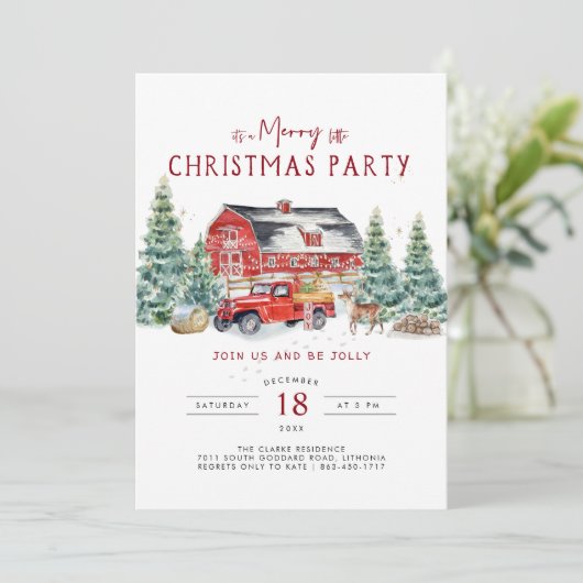 ヴィンテージレッドトラッククリスマスパーティの招待状 招待状 (スタンド正面)