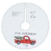 ヴィンテージレッドトラッククリスマスファミリー名ツリースカート ブラッシュドポリエステルツリースカート (正面)