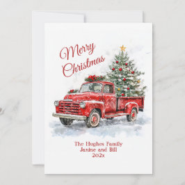 ヴィンテージレッドトラッククリスマスフラットホリデーカード シーズンカード