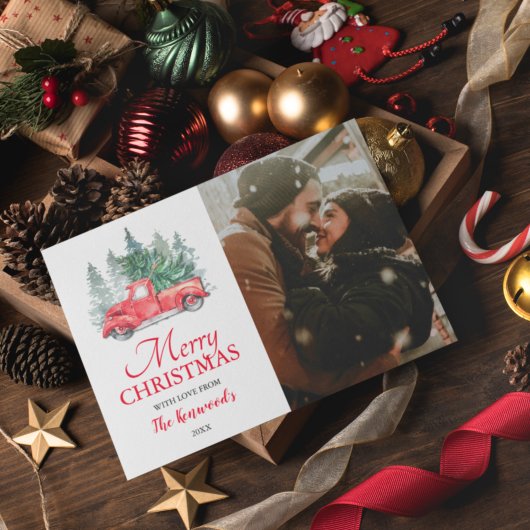 ヴィンテージレッドトラッククリスマスホリデーフォト シーズンカード
