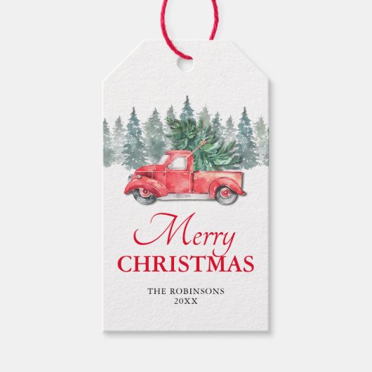 ヴィンテージレッドトラッククリスマスホリデー ギフトタグ (正面)