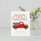 ヴィンテージレッドトラッククリスマスポストカード 箔シーズンポストカード (立ち正面)