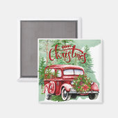 ヴィンテージレッドトラッククリスマスマグネット マグネット (正面/裏面)