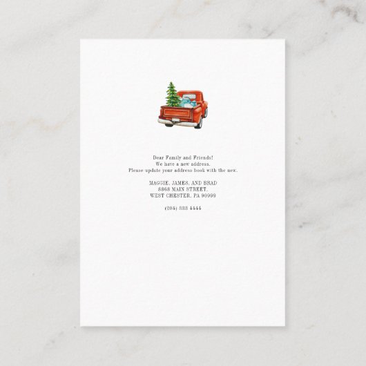 ヴィンテージレッドトラッククリスマスムービングニューホームカード 名刺 (裏面)