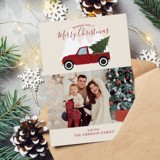 ヴィンテージレッドトラッククリスマス写真 シーズンカード