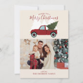ヴィンテージレッドトラッククリスマス写真 シーズンカード (正面)