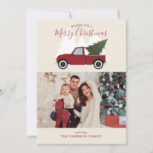 ヴィンテージレッドトラッククリスマス写真 シーズンカード (正面)