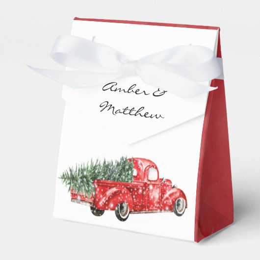 ヴィンテージレッドトラッククリスマス結婚式の引き出物ボックス フェイバーボックス (正面サイド)