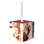 ヴィンテージレッドトラッククリスマス3写真 キューブオーナメント (裏面アングル)