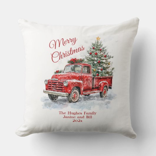 ヴィンテージレッドトラッククリスマス クッション (正面)