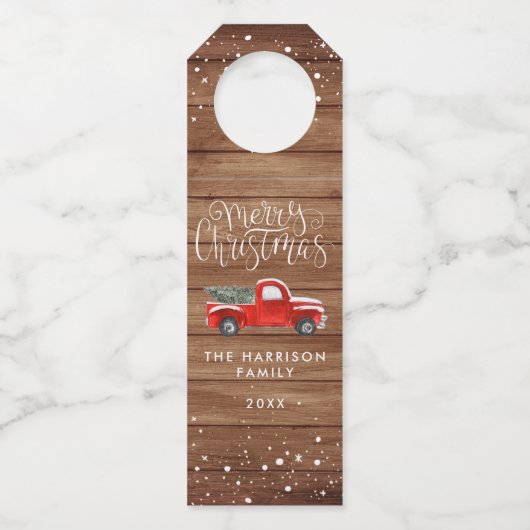 ヴィンテージレッドトラッククリスマス |ファームハウスボトルラベル ボトルネックタグ (正面)