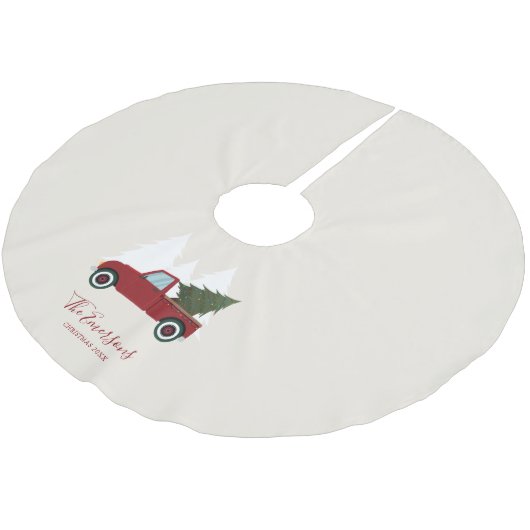 ヴィンテージレッドトラッククリスマス ブラッシュドポリエステルツリースカート (アングル)