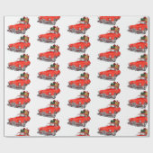 ヴィンテージレッドトラッククリスマス ラッピングペーパー (フラット)