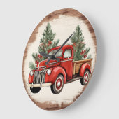 ヴィンテージレッドトラッククリスマス ラージ壁時計 (傾斜)