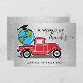 ヴィンテージレッドトラックグラッドキャップワールド卒業 サンキューカード (正面/裏面)